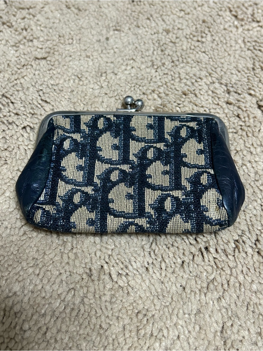Vintage Christian Dior Trotter Navy and Beige Kiss-Lock Coin Purse - Picture 2 of 7